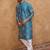 Men blue silk blend geometric printed straight kurta with pant set