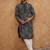 Men black silk blend geometric printed straight kurta with pant set