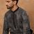 Men black silk blend geometric printed straight kurta with pant set