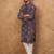 Men purple silk blend geometric printed straight kurta with pant set