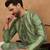 Men green silk blend geometric printed straight kurta with pant set