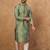 Men green silk blend geometric printed straight kurta with pant set