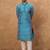 Men blue silk blend geometric printed straight kurta with pant set