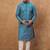 Men blue silk blend geometric printed straight kurta with pant set