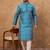 Men blue silk blend geometric printed straight kurta with pant set