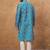 Men blue silk blend geometric printed straight kurta with pant set