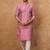 Men pink silk blend geometric printed straight kurta with pant set