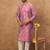 Men pink silk blend geometric printed straight kurta with pant set