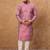 Men pink silk blend geometric printed straight kurta with pant set