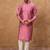 Men pink silk blend geometric printed straight kurta with pant set