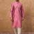 Men pink silk blend geometric printed straight kurta with pant set