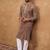 Men brown viscose rayon solid embroidered straight kurta with pant set