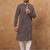 Men brown viscose rayon solid embroidered straight kurta with pant set