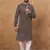 Men brown viscose rayon solid embroidered straight kurta with pant set