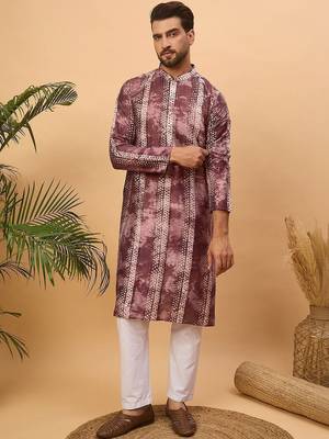 Men burgundy silk blend shibori embroidered straight kurta with pant set 1
