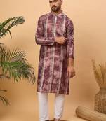 Men burgundy silk blend shibori embroidered straight kurta with pant set