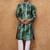 Men green silk blend shibori embroidered straight kurta with pant set