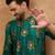 Men teal viscose rayon ethnic motifs printed straight kurta with pant set
