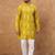 Men yellow viscose rayon ikat printed straight kurta with pant set