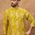 Men yellow viscose rayon ikat printed straight kurta with pant set