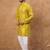 Men yellow viscose rayon ikat printed straight kurta with pant set