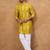 Men yellow viscose rayon ikat printed straight kurta with pant set