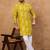 Men yellow viscose rayon ikat printed straight kurta with pant set