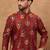 Men red viscose rayon ethnic motifs printed straight kurta with pant set