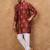 Men red viscose rayon ethnic motifs printed straight kurta with pant set
