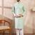 Men green silk blend geometric embroidered straight kurta with trouser