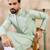 Men green silk blend geometric embroidered straight kurta with trouser