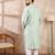Men green silk blend geometric embroidered straight kurta with trouser