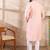 Men pink silk blend geometric embroidered straight kurta with trouser