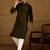 Men olive viscose rayon solid embroidered straight kurta with trouser
