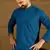 Men blue viscose rayon solid embroidered straight kurta with trouser
