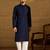 Men navy blue viscose rayon solid embroidered straight kurta with trouser
