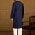 Men navy blue viscose rayon solid embroidered straight kurta with trouser