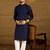 Men navy blue viscose rayon solid embroidered straight kurta with trouser