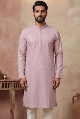 Men purple viscose rayon solid embroidered straight kurta with trouser 1