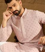 Men purple viscose rayon solid embroidered straight kurta with trouser