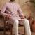 Men purple viscose rayon solid embroidered straight kurta with trouser
