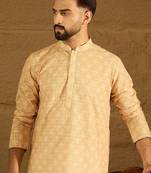 Men yellow viscose rayon bandhani embroidered straight kurta with trouser