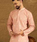 Men peach viscose rayon bandhani embroidered straight kurta with trouser