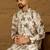 Men off white viscose rayon geometric printed straight kurta with trouser