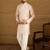 Men white viscose rayon floral embroidered straight kurta with trouser