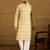 Men yellow viscose rayon geometric printed straight kurta with trouser
