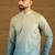 Men blue cotton bandhani embroidered straight kurta with trouser