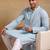Men blue viscose rayon solid embroidered straight kurta