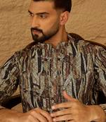 Men black viscose rayon abstract printed straight kurta with trouser