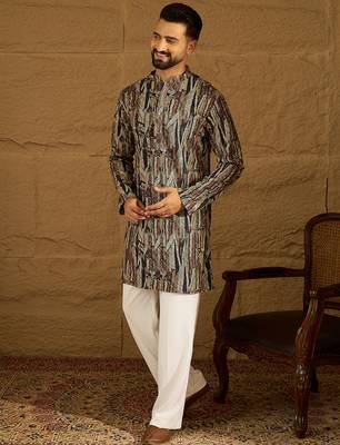 Men black viscose rayon abstract printed straight kurta with trouser 3